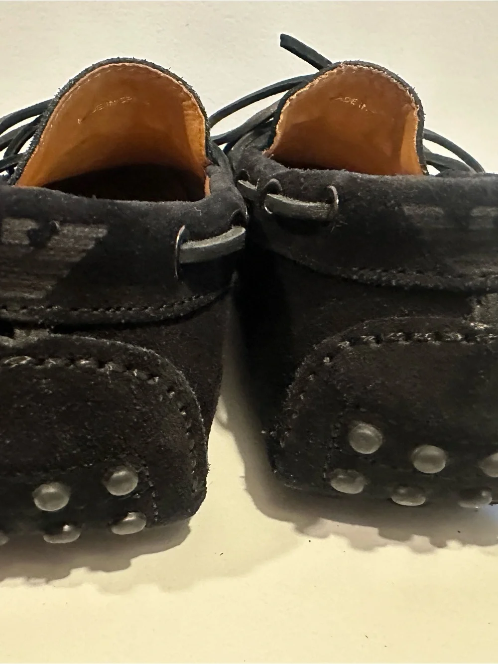 Emporio Armani Black Suede Lace-Top Driving Loafers
